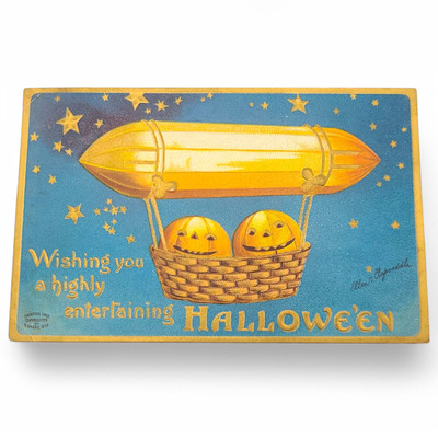 Antique German Halloween Postcard, Clapsaddle, Garre JOL's In Balloon Dirigible