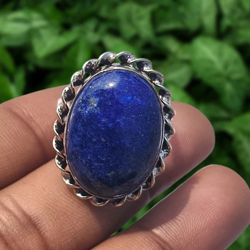 Bague Réglable En Argent Sterling 925 Plaqué – Pierre Lapis-lazuli Naturelle – Faite Main En Inde – Neuf Sans Emballage