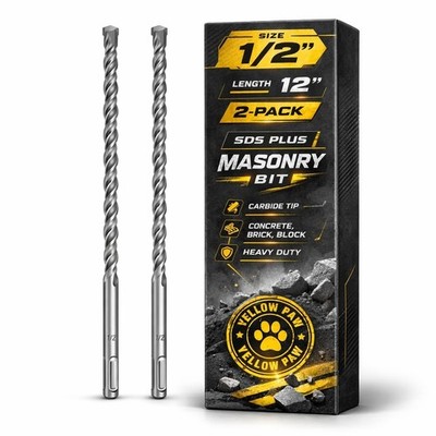 1/2 Inch SDS Plus Masonry Drill Bit for Concrete & Brick (2 Pack - 12'' Length...