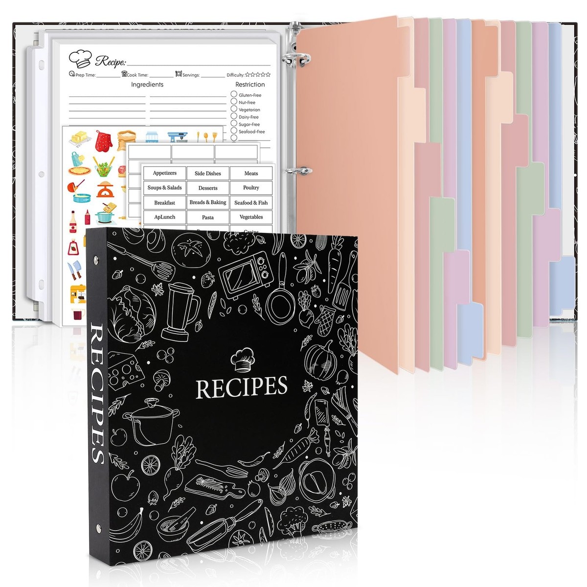 recipe card book binder 10 refillable clear sheets Recipe Card Binder, Personalized Recipe