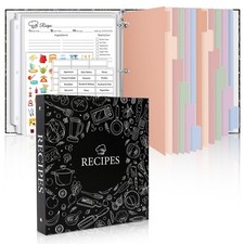 Blank Recipe Book Binder 8.5x11 3 Ring 60 Sleeves 12 Dividers 60 Cards