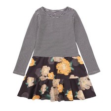 NWT! Tea Skirted Dress with Stripes. Impressionist Roses. Size 4.