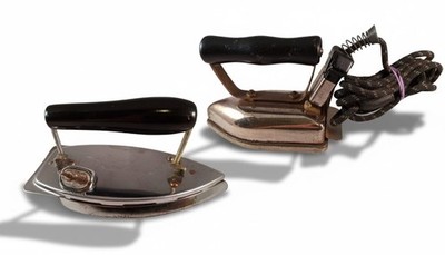 Antique Irons Set of Two Sunbeam 1920s & Fiery Feather Travel Iron