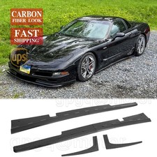 For Chevy Corvette C5 1997-2004 Carbon Fiber Side Skirts Extension W Mud Flaps