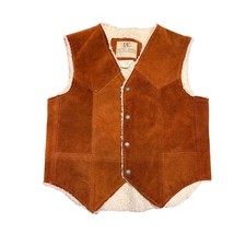 Dee Cee Brand VTG Mens Suede Western Vest Sherpa Lined Brown Cowhide USA Made