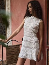 DOEN White Dress Women's Summer Embroidered A-line Skirt sleeveless short dress