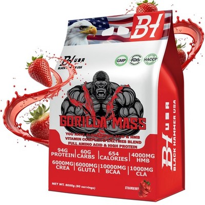 GORILLA Mass Gainer 8KG Erdbeere | Muscle Bulk , Protein Boost-Black Hammer USA