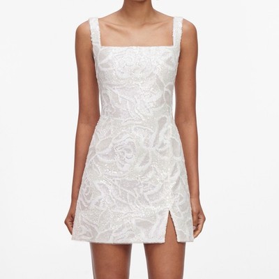 self portrait WHITE SEQUIN LACE MINI DRESS $620 Size US 2 UK 6