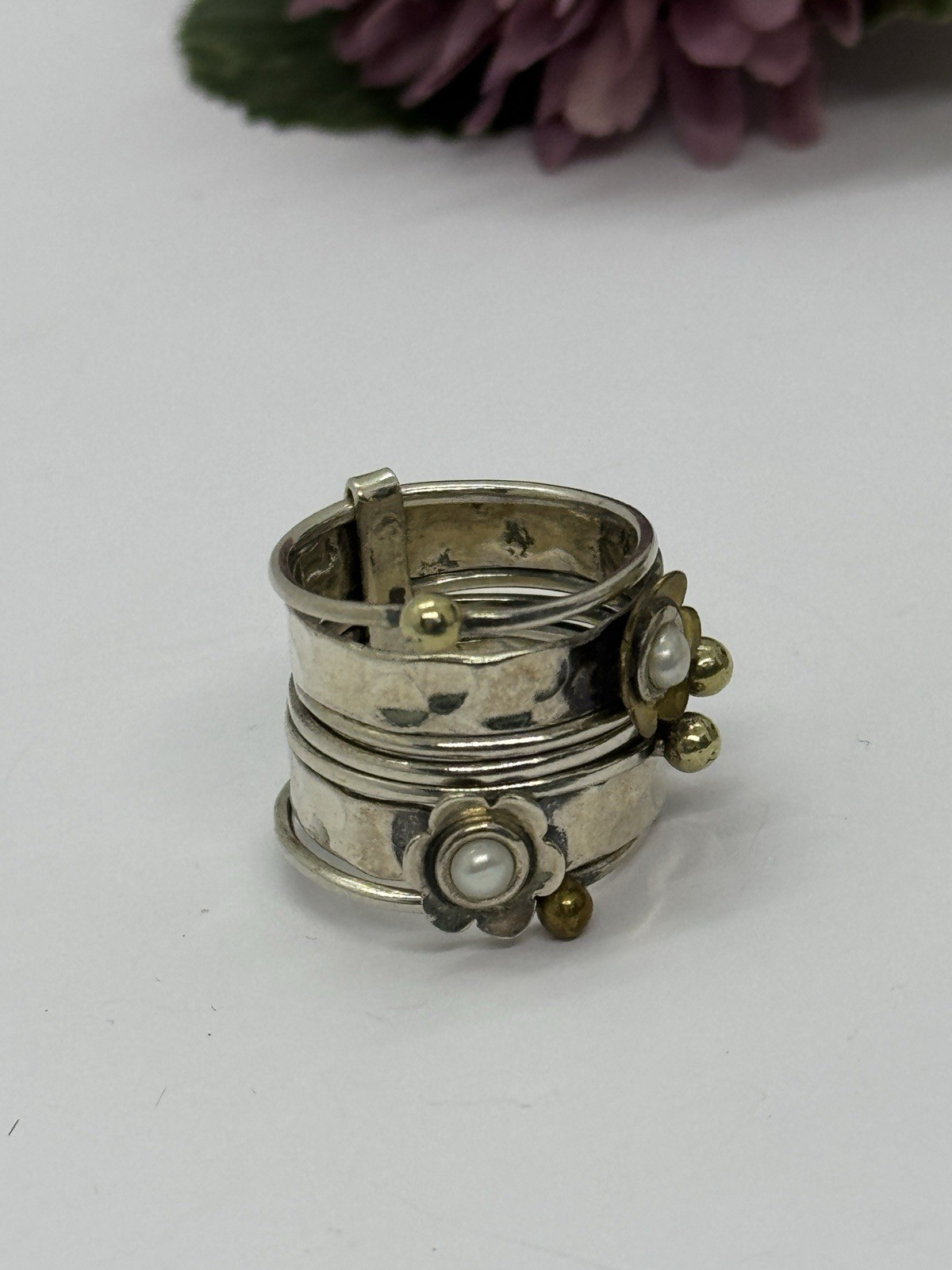 Sterling Silver Stack Ring Size 6.5 with Pearls a… - image 4