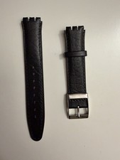 20mm Leather BLACK Watch Band Fits Swatch