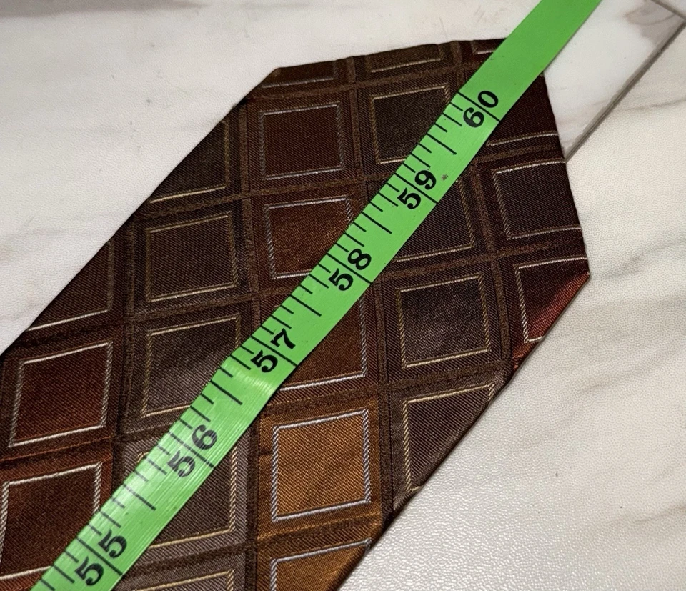 Corbata larga Perry Ellis Portfolio de seda marrón geométrica para hombre de negocios 61x3,5 Foto 3 de 4