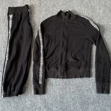 Bebe Sport Tracksuit Set Jacket & Capri Pants Black Geometric Athletic