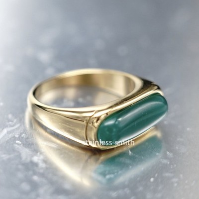 JXC 10k Mens Womens Gold Jade Jadeite Ring For Men Women Size 6 7 9 10 11 12 15