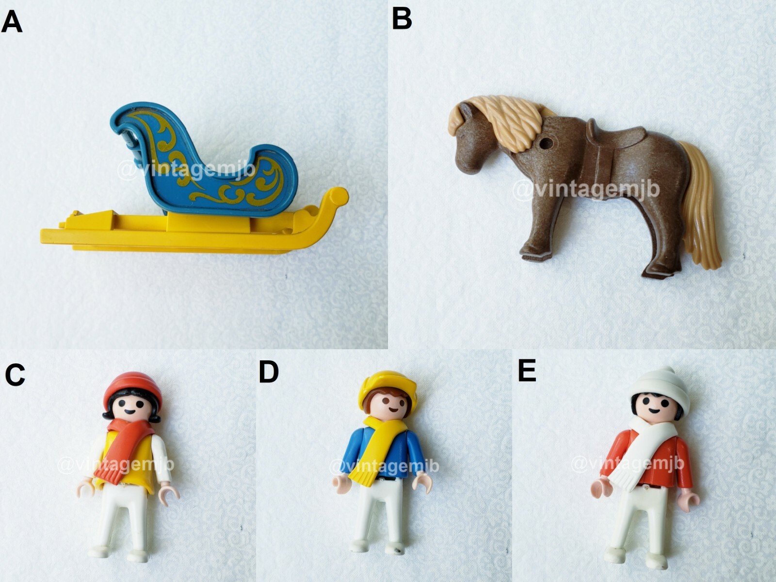 PLAYMOBIL VINTAGE 3391 PONY SLITTA GIALLO NATALE BLU BAMBINI 1984 A SCELTA!