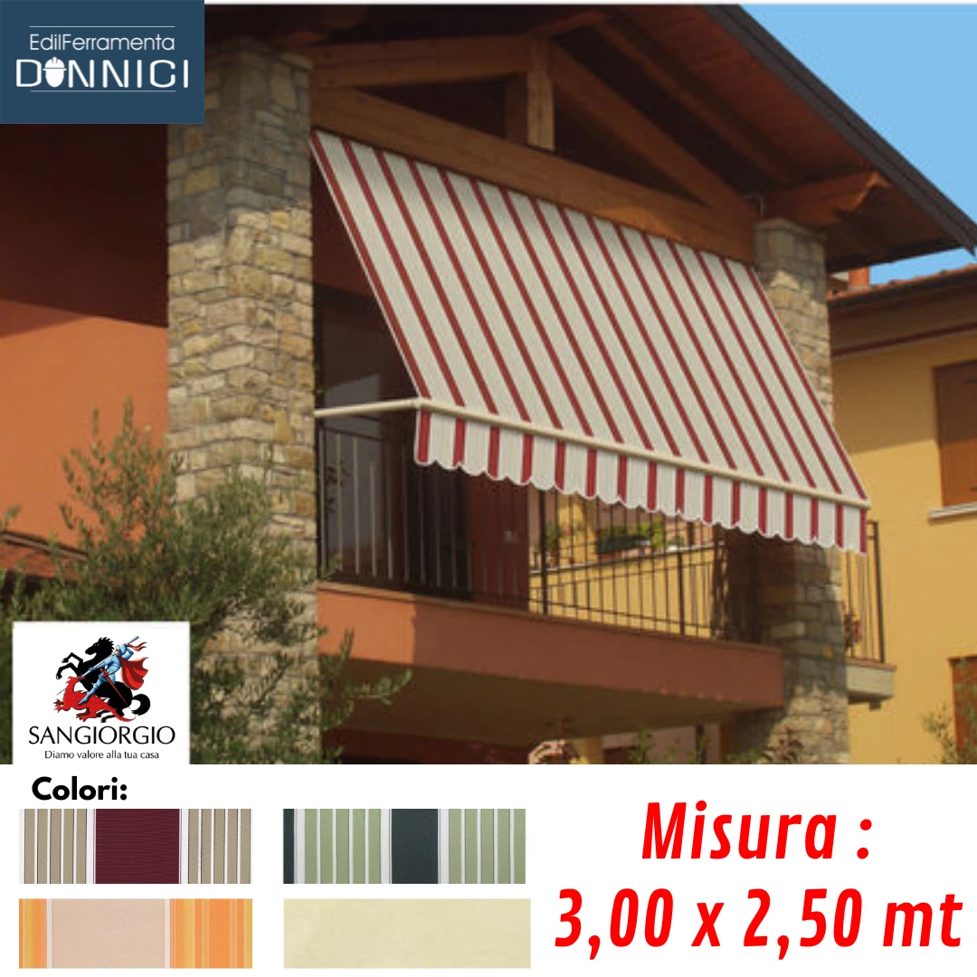 Tenda A Caduta Per Balcone Con Braccetti In Alluminio – 3×2.45 Mt – Beige E Bordeaux – Tessuto 280gr/m²