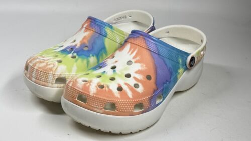 Crocs Classic Platform Tie-Dye Graphic Clogs Shoes Slip On Women's Size 9