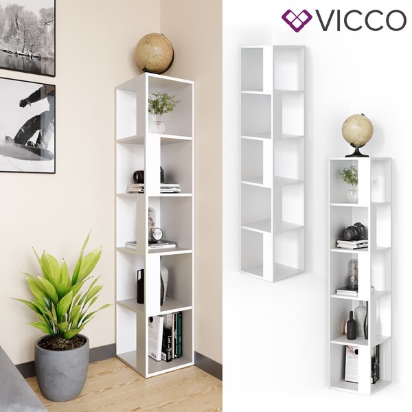 Eckregal Lio Weiß Standregal BüCherregal Wandregal Raumteiler 5 Ebenen Vicco-image