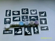 Sea themed glitter tattoo set incl. stencils + glitter + glue   ocean seaside