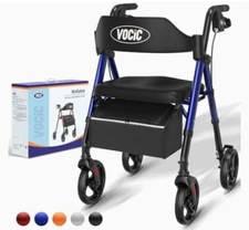 Rollator Walker Foldable w/ Seat, Senior, 8" Big Wheels, All Terrain, Blue
