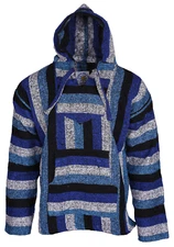 Baja Pullover Hoodie Royal Blue Stripe Hooded Sweatshirt Mexican Baja Jacket