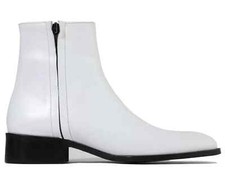 Handmade White Ankle Zipper Genuine Leather Dress Formal Classic Boots For Men.