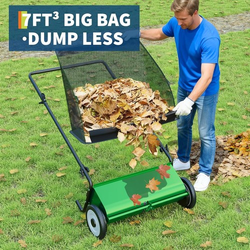 Manual Yard Sweeper for Leaves, Grass, Debris, Adjustable Height & Eco-Friendly - Picture 4 of 6