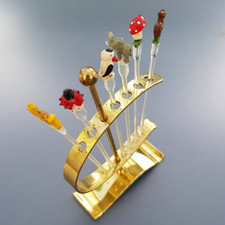 1950er COCKTAIL SPIESSE PICKER Set mit METALLSTÄNDER Rockabilly Vintage