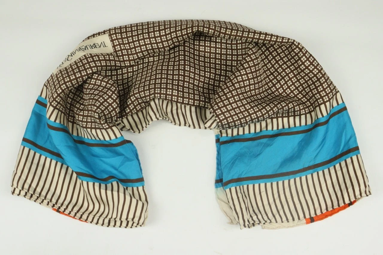 Yves Saint Laurent Vintage Silk Scarf Geometric Check Stripe Blue Orange Brown
Opens in a new window