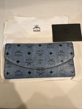 NEW  MCM Blue Visetos  Saffiano Leather Continental Wallet Clutch