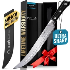 Butcher Knife – 10″ Cimeter Breaking Knife, Razor Sharp Forged High Carbon Ge...