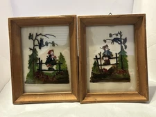 Two Hummel Eli Wilhelm Reverse Paintings Vintage Glass Original Frames