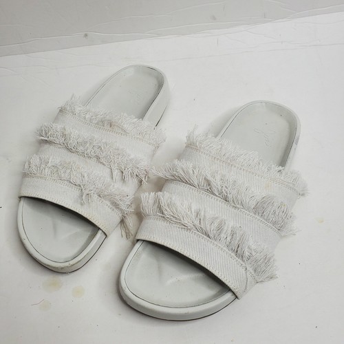 Joie Jaden Slide Sandal White Denim Fringe Across Top Size 37/7 - Picture 2 of 10
