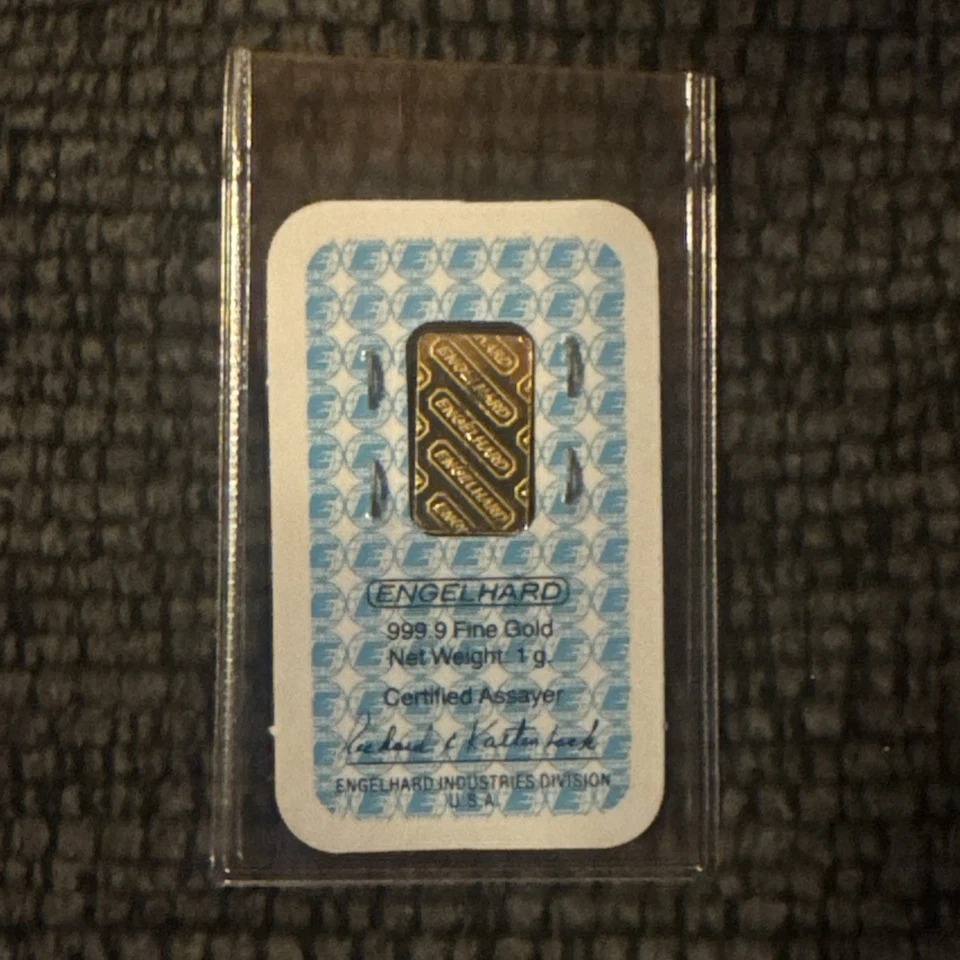ENGELHARD 1 GRAM GOLD BAR IN VINTAGE ASSAY Cert - Image 2 of 2