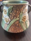 1930s Vintage Roseville Pottery 4" Jonquil Brown Ceramic Vase Double Handles EUC