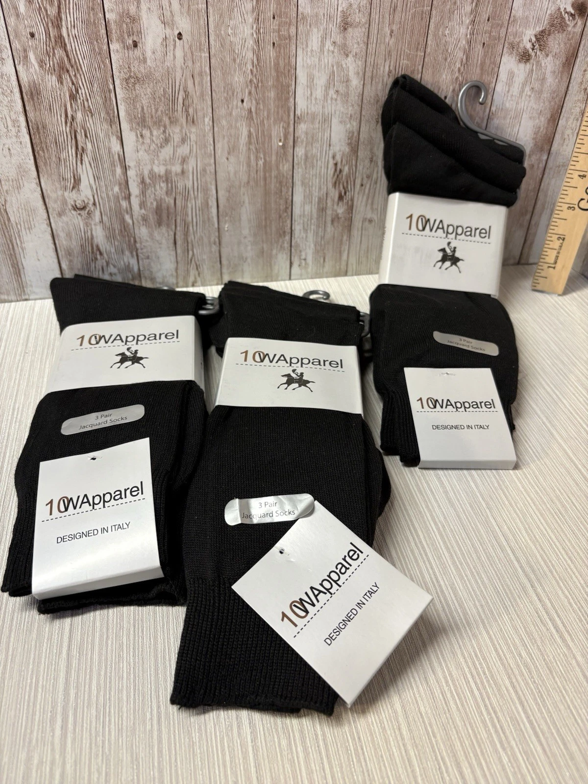 3 Pk X3 10W Apparel Jacquard Mens Blk Socks Sz 10-13 =9 Pair Italian FREE S/H