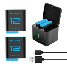 Image of 2 pack 2580mAh replacement batteries for GoPro Hero 12/11/10/9 with 3-channel Ty