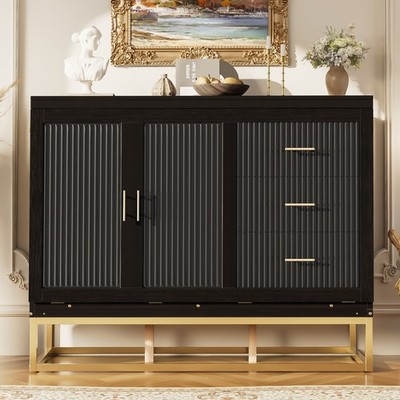 Murphy Queen Bed with Wooden Doors, Espresso Finish, Metal Legs