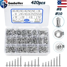420Pcs Self Drilling Sheet Metal Tek Screws Kit #8 #10 Truss / Hex Washer Head
