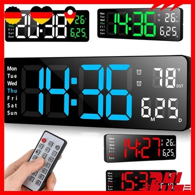 Digital LED Wanduhr mit Datum Temperatur Display Alarm Clock Fernbedienung C