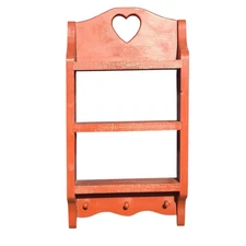 Vintage Wood 3 Tier Wall Mount Shelf Cabinet W Hearts Country Curio Knick Knack