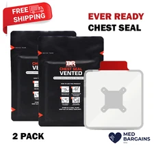 Ever Ready First Aid Vented Chest Seal 6.6” Adhesive Dressing Open Wounds - 2PCS