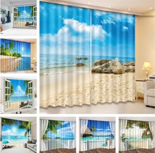 Tropical Sea Beach 3D Curtain Blockout Drapes Fabric Photo Printing Window Decor