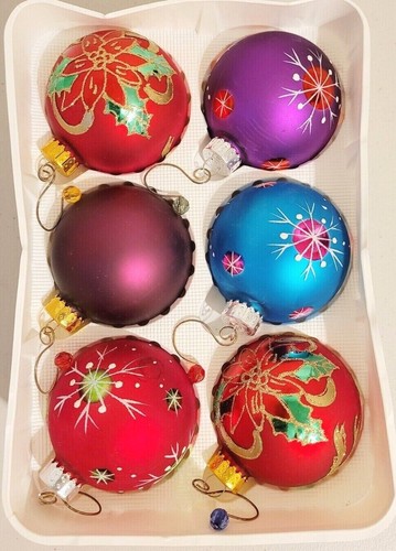 6 Piece Vintage Sparkling Creations Glass Designs Christmas Ornaments