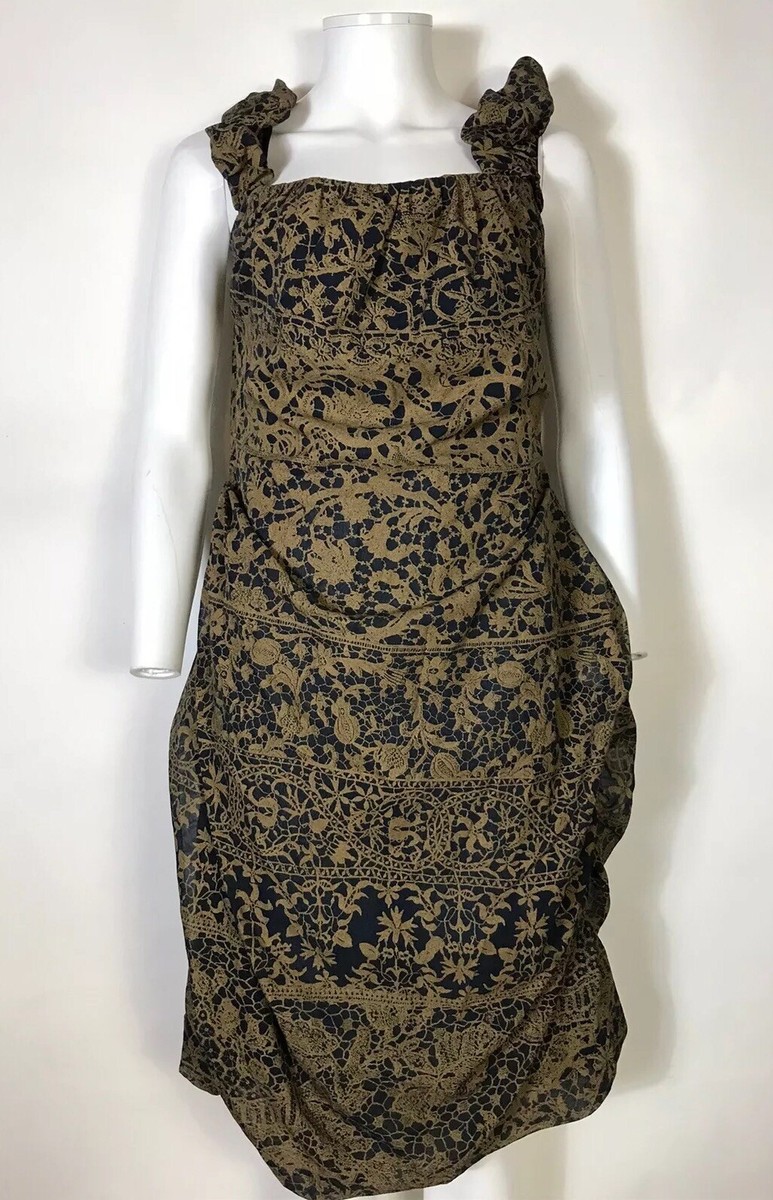 Vtg Vivienne Westwood Red Label Gold Lace Print Dress M 44