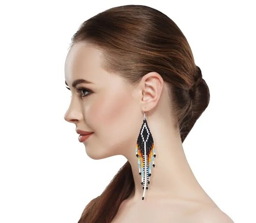 NATIVE STYLE ETHNIC BEADED HANDMADE FASHION HOOK EARRINGS E61/1 - Picture 2 of 5