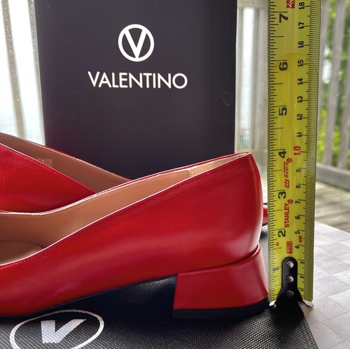 Valentino By Mario Valentino RARE Perla Logo Red Leather Block Heel Pumps 9M NEW - Picture 13 of 14