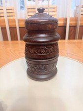 VINTAGE HAND CARVED WOODEN URN MARKED NIRMAL INDIA 6" TALL SEE PICS