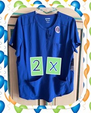 NWT SCRUBSTAR PREMIUM SCRUBWEAR STRETCH Blue Top Shirt Size 2XL 2X FREE SHIPG