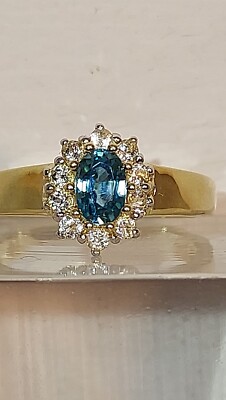 14K Gelbgold~**OVALER AQUA & KLARER ZIRKON RING**~4,2 Gramm~Größe 6 3/4