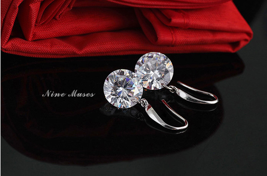 Fashion Silver SP Round 3.0 Cts AAA Cubic Zirconia Dangle Earring 